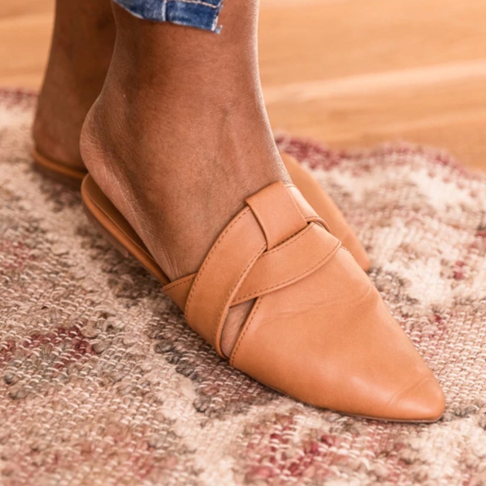 Qupid Tan Braided Pointed Toe Mule